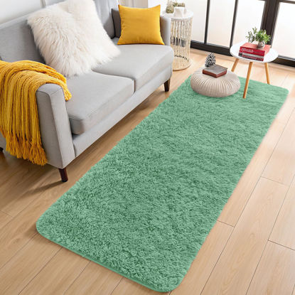 Picture of OLANLY 2x6 Machine Washable Runner Rugs for Hallway, Soft Fluffy Shaggy Bedside Rugs for Bedroom, Living Room, Indoor Floor Carpet for Kids Girls Boys, Nursery Rooms, Home Decor Aesthetic, Mint Green