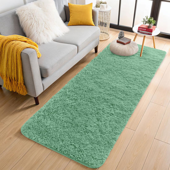 Picture of OLANLY 2x6 Machine Washable Runner Rugs for Hallway, Soft Fluffy Shaggy Bedside Rugs for Bedroom, Living Room, Indoor Floor Carpet for Kids Girls Boys, Nursery Rooms, Home Decor Aesthetic, Mint Green