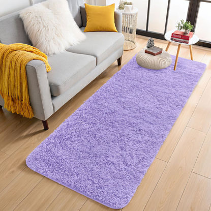 Picture of OLANLY 2x5 Machine Washable Runner Rugs for Hallway, Soft Fluffy Shaggy Bedside Rugs for Bedroom, Living Room, Indoor Floor Carpet for Kids Girl Boy, Nursery Rooms, Home Decor Aesthetic, Light Purple