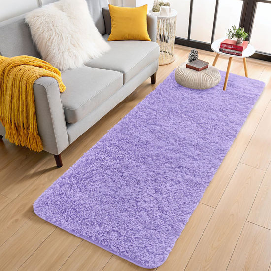 Picture of OLANLY 2x5 Machine Washable Runner Rugs for Hallway, Soft Fluffy Shaggy Bedside Rugs for Bedroom, Living Room, Indoor Floor Carpet for Kids Girl Boy, Nursery Rooms, Home Decor Aesthetic, Light Purple