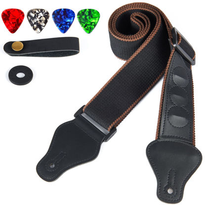 Picture of WOGOD Guitar Strap - Acoustic Electric Guitar Straps,Bass Guitar Strap with 3 Guitar Picks Holder Ends