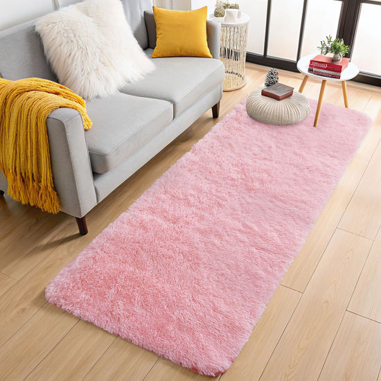 Picture of OLANLY 2x5 Machine Washable Runner Rugs for Hallway, Soft Fluffy Shaggy Bedside Rugs for Bedroom, Living Room, Indoor Floor Carpet for Kids Girls and Boys, Nursery Rooms, Home Decor Aesthetic, Pink