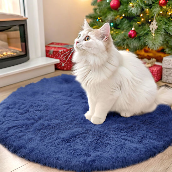 Picture of OLANLY Navy Blue Round Rugs for Bedroom - Machine Washable, 2x2 Feet Circle Area Rugs for Living Room, Soft and Fluffy Shaggy Carpet for Teen Girls and Boys, Nursery Rooms, Dorms, Home Decor Aesthetic