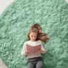 Picture of OLANLY Mint Green Round Rugs for Bedroom - Machine Washable, 6x6 Feet Circle Area Rugs for Living Room, Soft and Fluffy Shaggy Carpet for Teen Girl and Boys, Dorms, Nursery Rooms, Home Decor Aesthetic