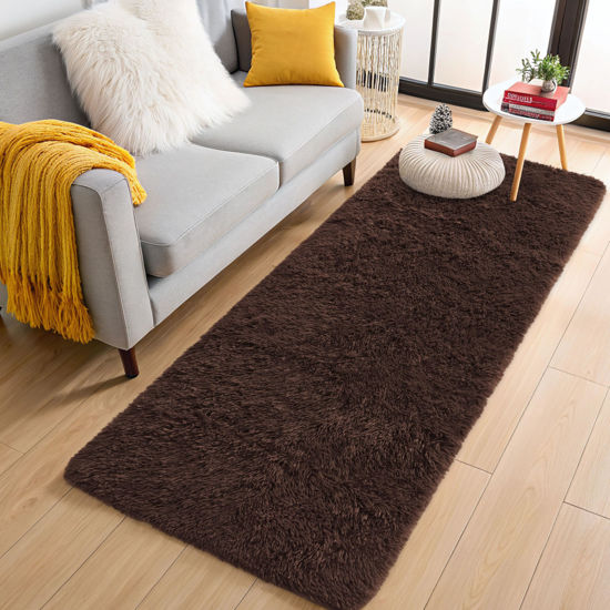 Picture of OLANLY 2x6 Machine Washable Runner Rugs for Hallway, Soft Fluffy Shaggy Bedside Rugs for Bedroom, Living Room, Indoor Floor Carpet for Kids Girls and Boys, Nursery Rooms, Home Decor Aesthetic, Coffee