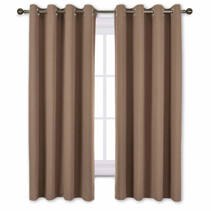 Picture of NICETOWN Bedroom Blackout Curtains and Drapes - Window Treatment Thermal Insulated Solid Grommet Blackout Draperies for Bedroom (Set of 2 Panels, 52 by 63 Inch, Cappuccino)