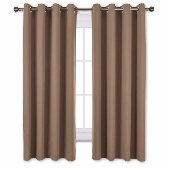 Picture of NICETOWN Bedroom Blackout Curtains and Drapes - Window Treatment Thermal Insulated Solid Grommet Blackout Draperies for Bedroom (Set of 2 Panels, 52 by 63 Inch, Cappuccino)