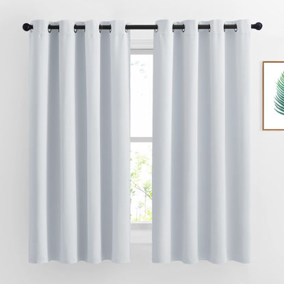 Picture of NICETOWN Greyish White Room Darkening Curtain Panels - Window Treatment Thermal Insulated Grommet Room Darkening Curtains/Panels/Drapes for Bedroom (2 Panels, 52 by 63, Greyish White)