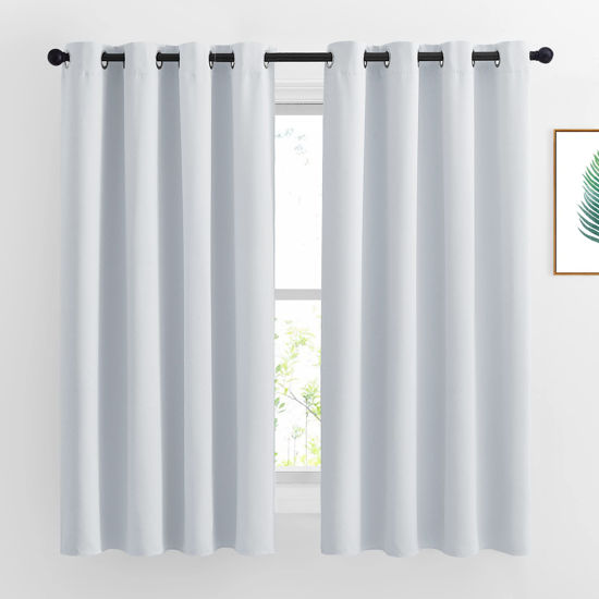 Picture of NICETOWN Greyish White Room Darkening Curtain Panels - Window Treatment Thermal Insulated Grommet Room Darkening Curtains/Panels/Drapes for Bedroom (2 Panels, 52 by 63, Greyish White)