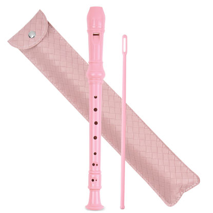 Picture of Jasenna Recorder Instrument for Beginner Kids Adults,8-Hole Soprano Descant Recorder Music Flute with with Cleaning Rod & Leather Case For School Student Home Entertainment(2-Woven Pink)