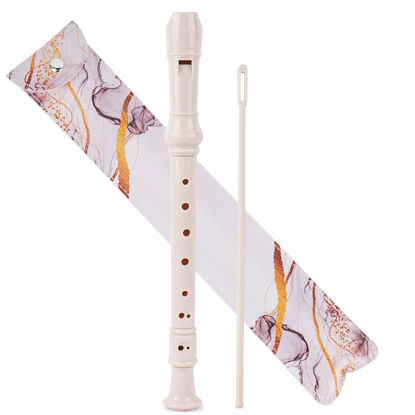 Picture of Jasenna Recorder Instrument for Beginner Kids Adults,8-Hole Soprano Descant Recorder Music Flute with with Cleaning Rod & Leather Case For School Student Home Entertainment(2-White Gold Splash-ink)