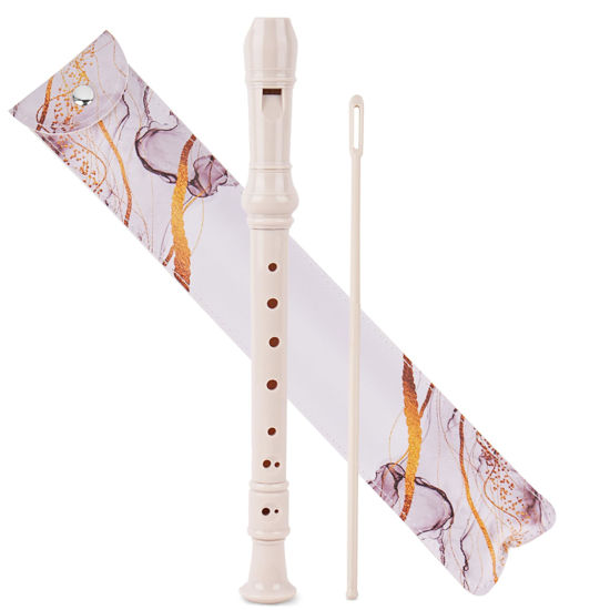 Picture of Jasenna Recorder Instrument for Beginner Kids Adults,8-Hole Soprano Descant Recorder Music Flute with with Cleaning Rod & Leather Case For School Student Home Entertainment(2-White Gold Splash-ink)