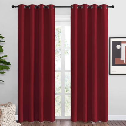 Picture of NICETOWN Christmas Burgundy Blackout Curtains Grommet - Home Decorations Thermal Insulated Solid Grommet Top Blackout Living Room Panels/Drapes for Gift (1 Pair, 55 x 86 inches, Red)