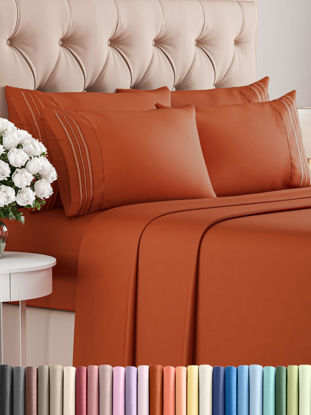 Picture of King 6 Piece Sheet Set - Breathable & Cooling Sheets - Hotel Luxury Bed Sheets - 1 Flat Sheet, 1 Fitted Sheet & 4 Pillowcases - Deep Pocket - Easy Fit, Soft & Wrinkle Free - King Terracotta Sheets
