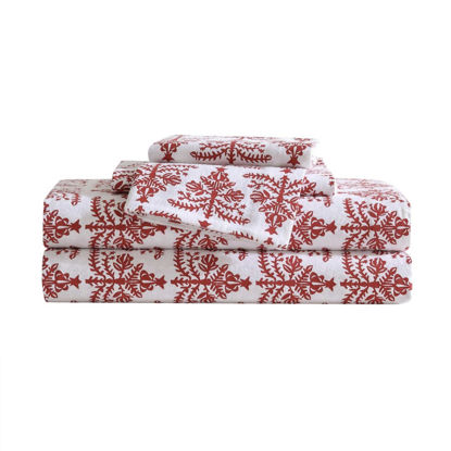 Picture of Eddie Bauer - King Sheets, Cotton Flannel Bedding Set, Brushed for Extra Softness, Cozy Home Decor, Oeko-Tex Certified (Jolly Trees Red, King)