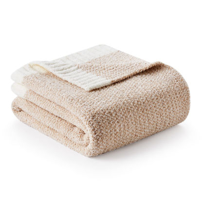 Picture of Snuggle Sac Heather Beige Throw Blanket for Couch, Ultra Soft Warm Blankets Cozy Knit Fuzzy Plush Lightweight Throw XL Size for Sofa, Bed, Heather Beige, 50x70 inches