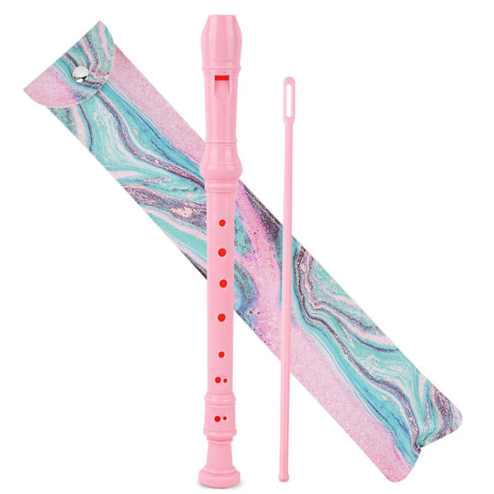 Picture of Jasenna Recorder Instrument for Beginner Kids Adults,8-Hole Soprano Descant Recorder Music Flute with with Cleaning Rod & Leather Case For School Student Home Entertainment(2-Pink Green Splash-ink)
