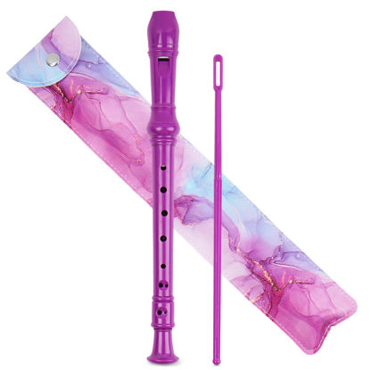 Picture of Jasenna Recorder Instrument for Beginner Kids Adults,8-Hole Soprano Descant Recorder Music Flute with with Cleaning Rod & Leather Case For School Student Home Entertainment(2-Purple Blue Splash-ink)
