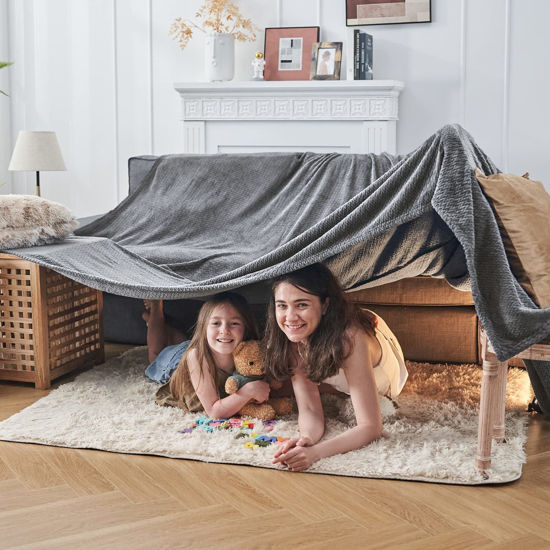 Picture of NEWCOSPLAY Super Soft King Blanket Grey Premium Silky Flannel Fleece Leaves Pattern Lightweight Bed Blanket All Season Use (Grey, King(90"x110"))
