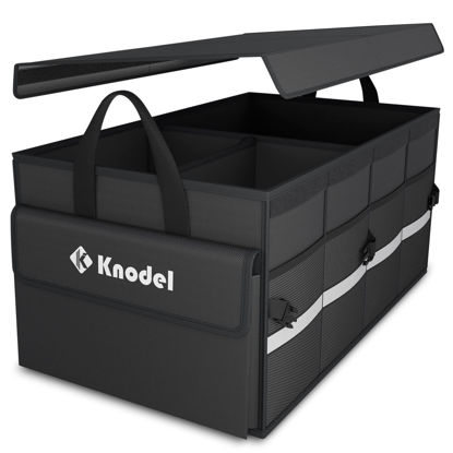 Picture of K KNODEL Car Trunk Organizer with Lid, Collapsible Car Trunk Storage Organizer, Car Organizer and Storage for SUV, Truck, Sedan (2C, Black)