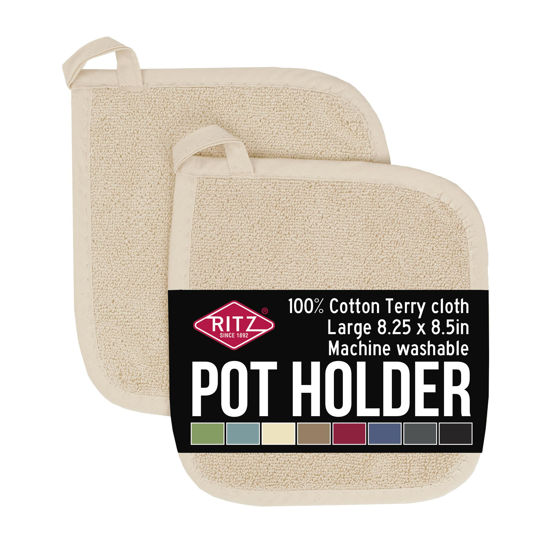 Picture of Ritz Terry Potholder & Hot Pad: Unparalleled Heat Resistant, Durable 100% Cotton - Ergonomically Designed for Optimal Grip - Easy-Care Machine Washable, Perfect for Your Kitchen - Latte, 2-Pk