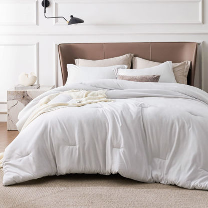 Picture of Bedsure King Size Comforter Set - Grayish White King Comforter Set, Soft Bedding for All Seasons, Cationic Dyed Bedding Set, 3 Pieces, 1 Comforter (104"x90") and 2 Pillow Shams (20"x36"+2")