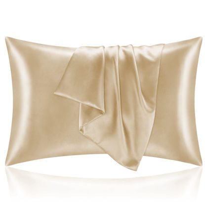 Picture of BEDELITE Satin Pillowcase for Hair and Skin, Super Soft and Cooling Similar to Silk Pillow Cases 2 Pack with Envelope Closure, Gift for Women Men(20"x36" King Size, Champagne)