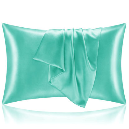 Picture of BEDELITE Satin Pillowcase for Hair and Skin, Super Soft and Cooling Similar to Silk Pillow Cases 2 Pack with Envelope Closure, Gift for Women Men(20"x36" King Size, Turquoise)