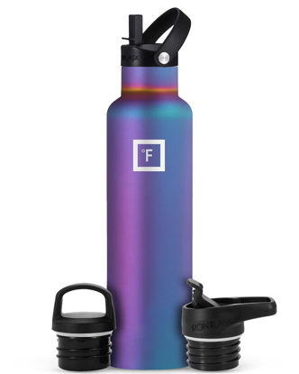 Picture of IRON °FLASK Camping & Hiking Hydration Canteens - 3 Lids (Narrow Straw Lid) Leak Proof Vacuum Insulated Stainless Steel - Hot & Cold Double Walled Sports Water Bottle - Aurora, 24 Oz