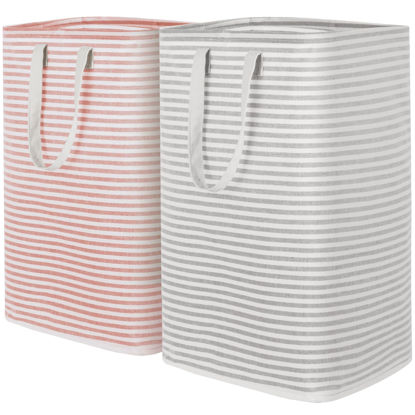 Picture of Lifewit 2 Pack Laundry Hamper Large Collapsible Laundry Basket, Freestanding Waterproof Cloth Hamper with Easy Carry Handles in Laundry Room Bedroom Bathroom Dorm for Adult, Gray&Pink, 2 x 80L