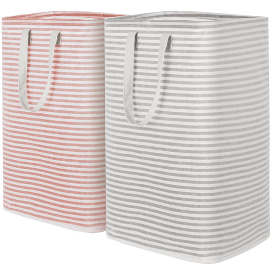 Picture of Lifewit 2 Pack Laundry Hamper Large Collapsible Laundry Basket, Freestanding Waterproof Cloth Hamper with Easy Carry Handles in Laundry Room Bedroom Bathroom Dorm for Adult, Gray&Pink, 2 x 80L