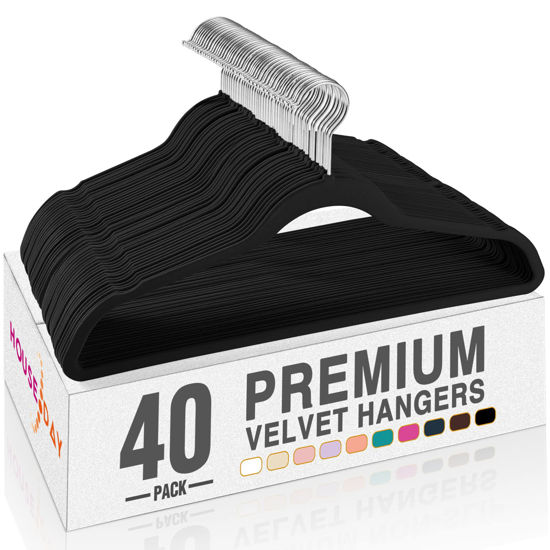 Picture of HOUSE DAY Premium Velvet Hangers, Non-Slip Thin Flocked Felt Hangers, Sturdy Clothes Hangers Heavy Duty Coat Hangers & Suit Hangers, Durable Suit Hangers for Closet Space Saving (40 Pack, Black)