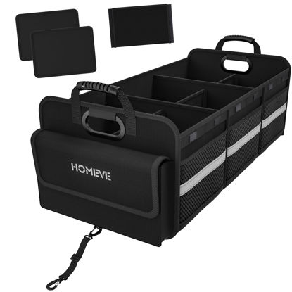 Picture of Homeve Trunk Organizer for Car, Collapsible Storage Box, Car Storage Organizer, 6 Compartment, Multi Pockets, Non Slip Strips, 2 Adjustable Securing Straps, Black