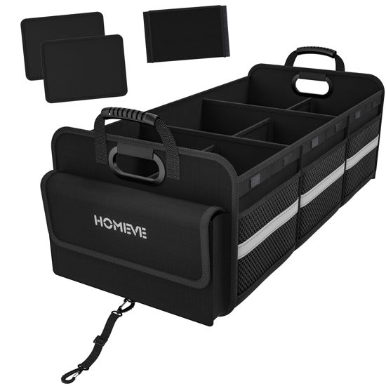 Picture of Homeve Trunk Organizer for Car, Collapsible Storage Box, Car Storage Organizer, 6 Compartment, Multi Pockets, Non Slip Strips, 2 Adjustable Securing Straps, Black
