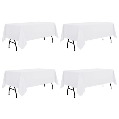 Picture of sancua 4 Pack White Tablecloth 60 x 84 Inch, Rectangle Table Cloth for 4ft Table - Stain and Wrinkle Resistant Washable Polyester Table Cover for Dining Wedding Banquet Party Buffet Restaurant