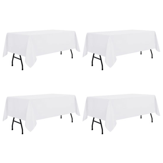 Picture of sancua 4 Pack White Tablecloth 60 x 84 Inch, Rectangle Table Cloth for 4ft Table - Stain and Wrinkle Resistant Washable Polyester Table Cover for Dining Wedding Banquet Party Buffet Restaurant