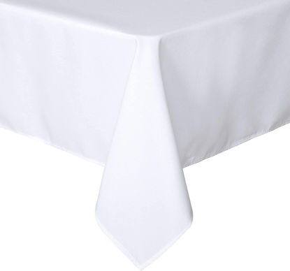 Picture of sancua Rectangle Tablecloth - 70 x 108 Inch - Stain and Wrinkle Resistant Washable Polyester Table Cloth, Decorative Fabric Table Cover for Dining Table, Buffet Parties and Camping, White