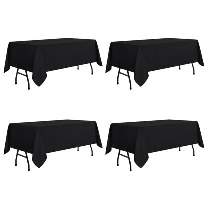 Picture of sancua 4 Pack Black Tablecloth 60 x 84 Inch, Rectangle Table Cloth for 4ft Table - Stain and Wrinkle Resistant Washable Polyester Table Cover for Dining Wedding Banquet Party Buffet Restaurant