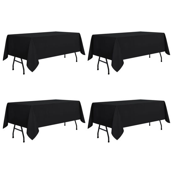 Picture of sancua 4 Pack Black Tablecloth 60 x 84 Inch, Rectangle Table Cloth for 4ft Table - Stain and Wrinkle Resistant Washable Polyester Table Cover for Dining Wedding Banquet Party Buffet Restaurant