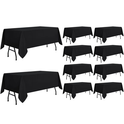 Picture of sancua 10 Pack Black Tablecloth 60 x 84 Inch, Rectangle Table Cloth for 4ft Table - Stain and Wrinkle Resistant Washable Polyester Table Cover for Dining Wedding Banquet Party Buffet Restaurant