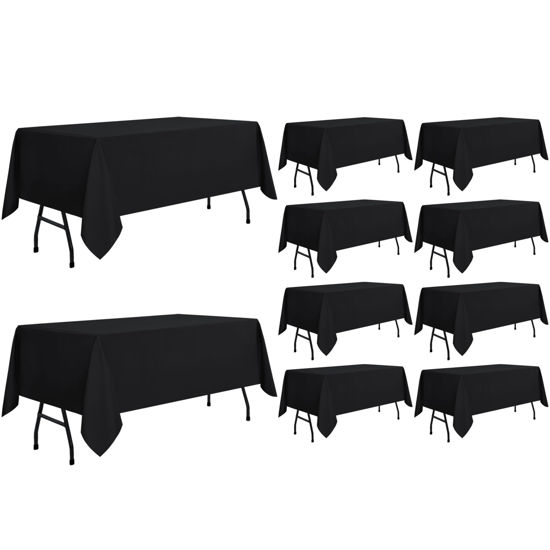 Picture of sancua 10 Pack Black Tablecloth 60 x 84 Inch, Rectangle Table Cloth for 4ft Table - Stain and Wrinkle Resistant Washable Polyester Table Cover for Dining Wedding Banquet Party Buffet Restaurant