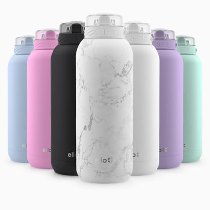 Picture of Ello Cooper 40oz Stainless Steel Water Bottle with Straw and Carry Handle, Double Walled and Vacuum Insulated Metal, Leak Proof Locking Lid with Soft Silicone Spout, Reusable, BPA Free, White Marble