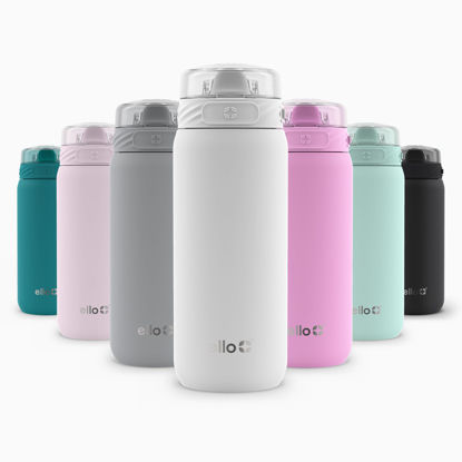 Picture of Ello Cooper 18oz Kids Stainless Steel Water Bottle with Straw and Carry Handle, Double Walled and Vacuum Insulated Metal, Leak Proof Locking Lid with Soft Silicone Spout, Reusable, BPA Free, White