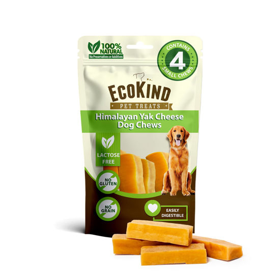 Picture of EcoKind Premium Gold Yak Cheese Himalayan Dog Chews, Healthy Dog Treats for Small Dogs, High Protein, All Natural, Long-Lasting Chew, Small - 4 Chews