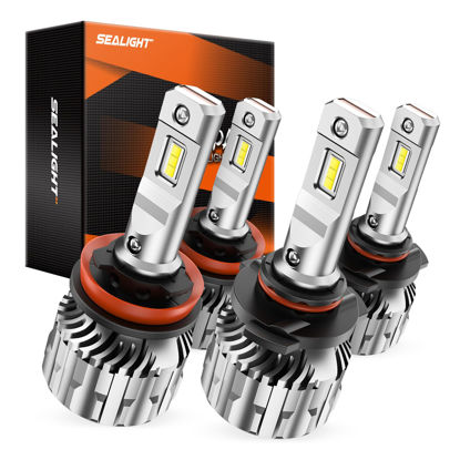 Picture of SEALIGHT 9005 9006 Combo for Fog Light Bulbs, 56000LM 800% Super Bright S6 Bulb 9006 9005,1:1 Mini Size HB3 HB4 Bulbs Combo with Cooling Fan, 6500K White, Plug and Play, Pack of 4