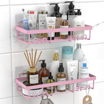 Picture of Moforoco Shower Caddy Shelf Organizer Rack, Self Adhesive Black Bathroom Shelves Basket, Home Farmhouse Wall Inside Organization and Storage Decor Rv Accessories, First Camper Apartment Essentials