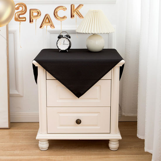 Picture of sancua 2 Pack Small Square Tablecloth 24 x 24 Inch Black, Stain and Wrinkle Resistant Washable Polyester Table Cloth Decorative Solid Fabric Table Cover for Nightstand End Bedside Table