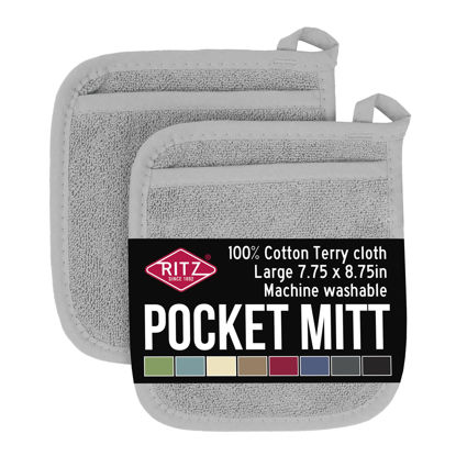 Picture of Ritz Terry Pocket Mitt & Hot Pad: Unparalleled Heat Resistant, Durable 100% Cotton - Ergonomically Designed for Optimal Grip - Easy-Care Machine Washable, Perfect for Your Kitchen - Titanium, 2-Pk