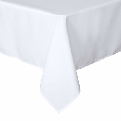 Picture of sancua Rectangle Tablecloth - 90 x 132 Inch - Water Resistant Spill Proof Washable Polyester Table Cloth, Decorative Fabric Table Cover for Dining Table, Buffet Parties and Camping, White