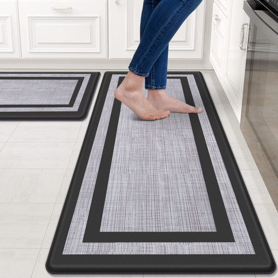 Picture of Mattitude Kitchen Mat [2 PCS] Cushioned Anti-Fatigue Non-Skid Waterproof Rugs Ergonomic Comfort Standing Mat for Kitchen, Floor, Office, Sink, Laundry, Black and Gray
